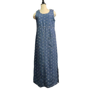 Vintage Denim & Co Denim White Floral Embroidered Dress